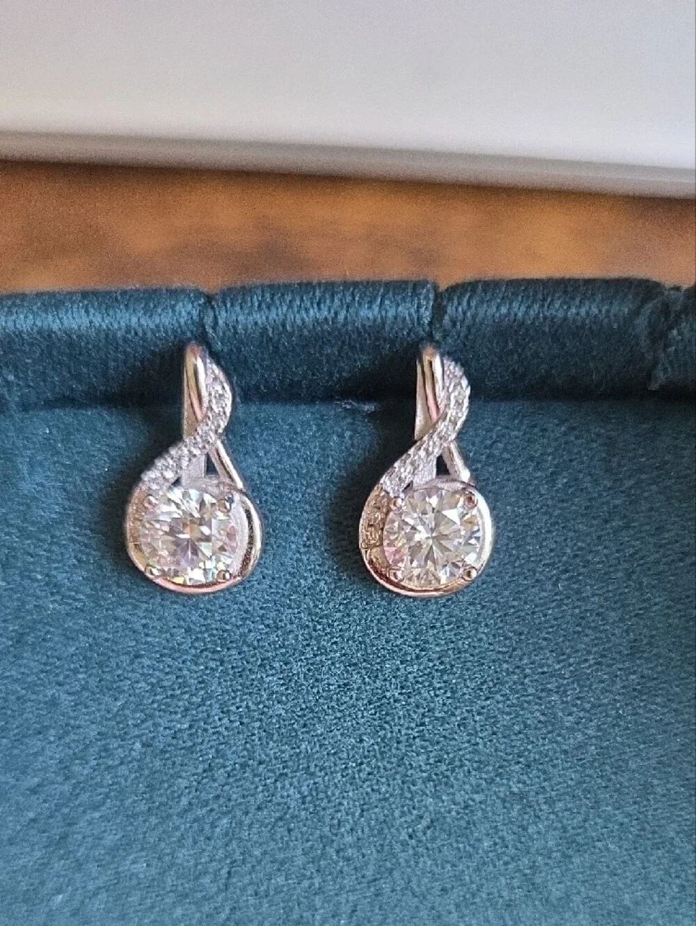 Sterling Silver Clear Moissanite Musical Note Drop Earrings- S925